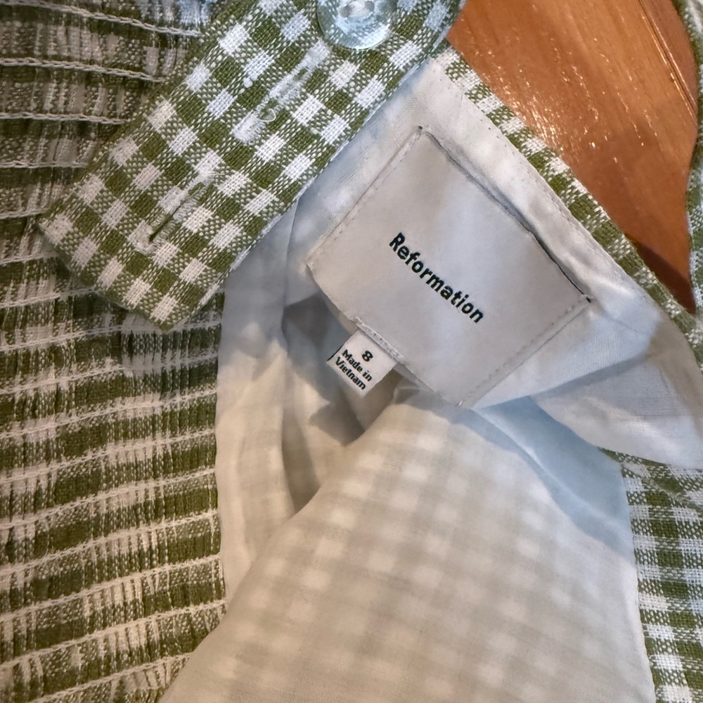 Reformation Avocado Checked Celosia Linen Dress - Picture 8 of 8